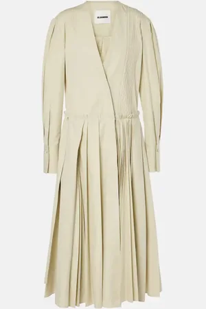 Jil Sander Pleated cotton poplin midi dress