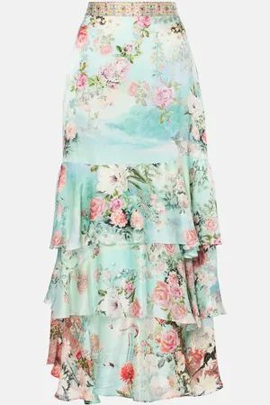 Camilla Ruffled tiered silk maxi skirt