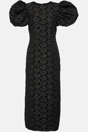 ROTATE Puff-sleeve jacquard midi dress