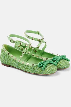VALENTINO GARAVANI Rockstud tweed lamÃ© ballet flats