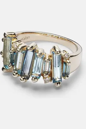 Suzanne Kalan 14kt gold ring with topaz and white diamonds