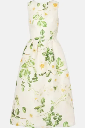 MONIQUE LHUILLIER Floral silk satin midi dress