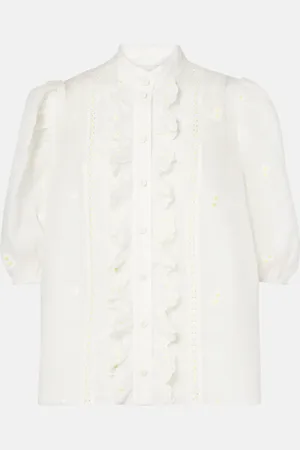 ZIMMERMANN Acacia ruffled embroidered ramie blouse