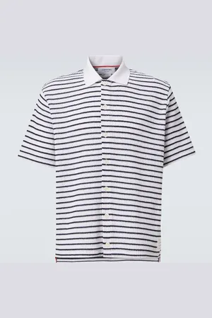 Thom Browne Striped waffle-knit cotton polo shirt