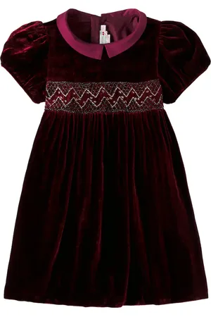 BONPOINT Blossom satin-trimmed smocked velvet dress