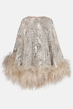 ‎Taller Marmo‎ Nassau sequined feather-trimmed cape
