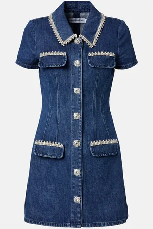 Self-Portrait Crystal-embellished denim minidress