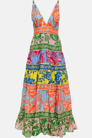 Farm Rio Printed tiered cotton midi dress