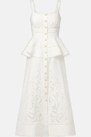 Self-Portrait Peplum linen and cotton midi dress