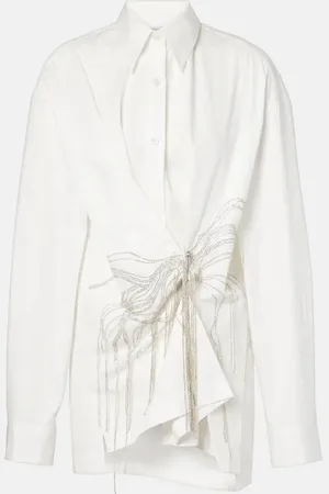 DRIES VAN NOTEN Embellished gathered cotton blouse