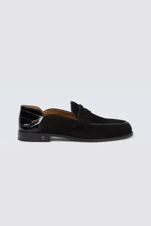 Christian Louboutin Penny No Back suede and croc-effect loafers