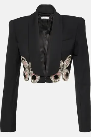 AREA Embellished cropped wool blazer