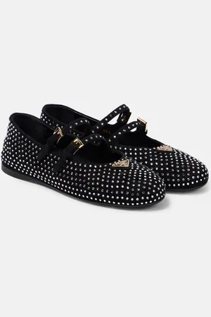 Prada Logo embellished suede ballet flats