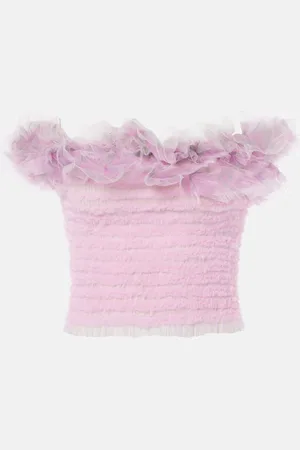 SUSAN FANG Shirred off-shoulder tulle top