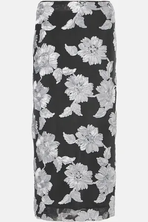 ROTATE Embroidered mesh pencil skirt