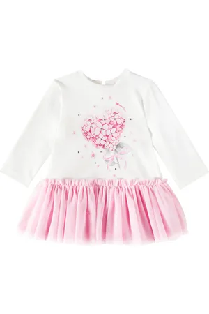 MONNALISA Baby printed tulle-trimmed cotton-blend dress