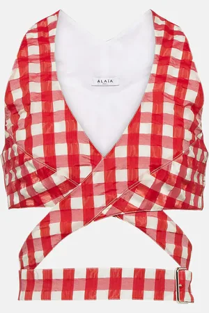 Alaïa Vichy gingham cutout crop top