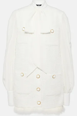Balmain Bow-detail cotton-blend tweed minidress