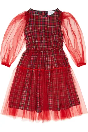 PAADE Tulle-trimmed checked cotton dress