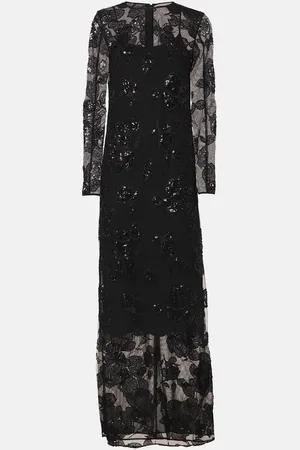 ROTATE Embellished mesh maxi dress