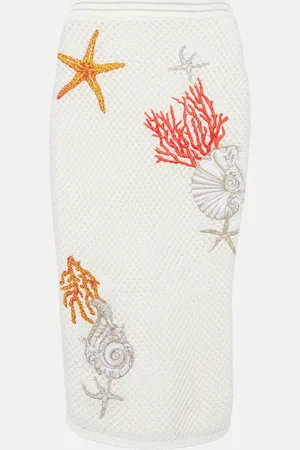 VERSACE Embroidered crochet cotton midi skirt