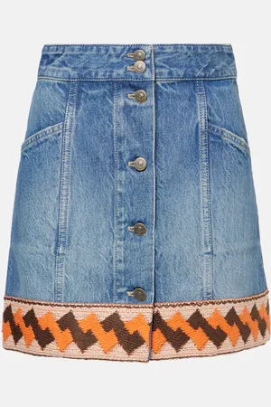 VALENTINO Jacquard-trimmed denim miniskirt