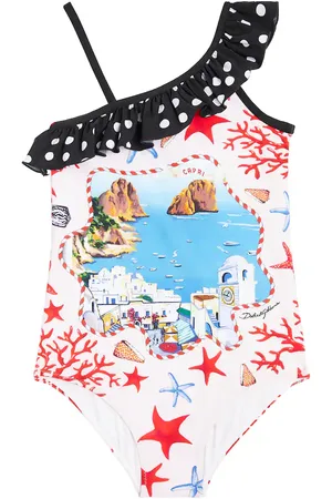 Dolce & Gabbana Capri printed ruffled swimsuit