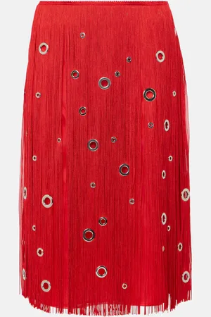 Prada Fringed embellished silk midi skirt