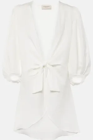 Adriana Degreas Puff-sleeve linen-blend blouse