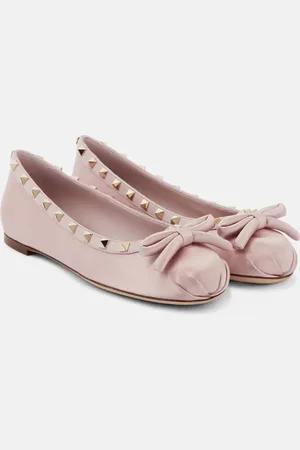 VALENTINO GARAVANI Rockstud leather-trimmed satin ballet flats