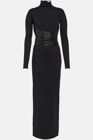 Alaïa Leather-trimmed jersey maxi dress