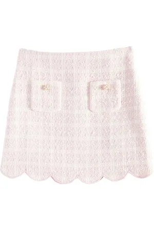 Self-Portrait Scalloped checked bouclÃ© skirt