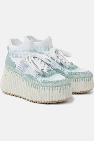 Chloé Nama 80 suede-trimmed wedge sneakers