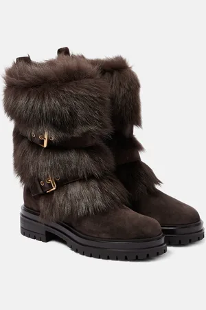 Gianvito Rossi Maverick shearling-trimmed suede biker boots