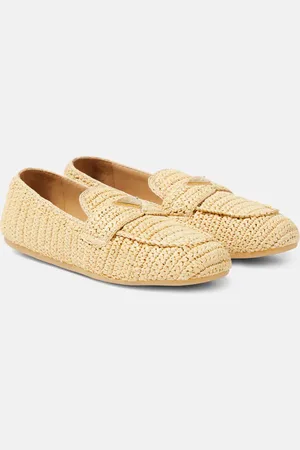 Prada Woven raffia-effect loafers