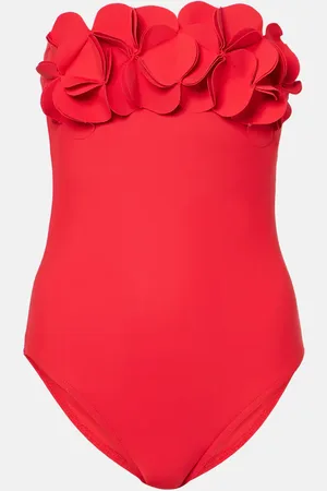 Karla Colletto Tess floral-appliquÃ© bandeau swimsuit