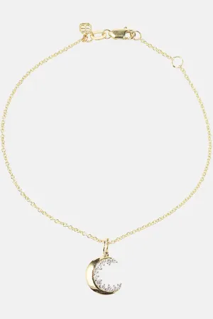 Sydney Evan Crescent Moon 14kt and white chain bracelet with diamonds