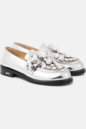Mach & Mach Crystal-embellished metallic leather loafers