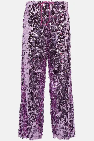 Oseree Sequined high-rise wide-leg pants
