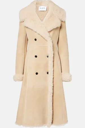 Alaïa Shearling-trimmed suede coat
