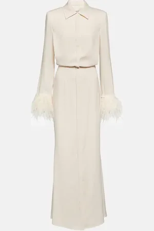Roland Mouret Feather-trimmed crÃªpe maxi shirt dress