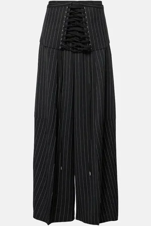 Jean Paul Gaultier Corset-detail virgin wool wide-leg pants