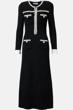 Self-Portrait Beaded waffle-knit midi dress