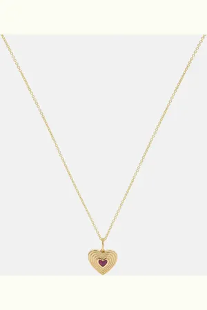 Sydney Evan Fluted Heart 14kt chain necklace with ruby