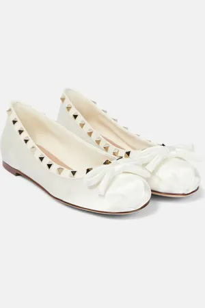 VALENTINO GARAVANI Rockstud satin and leather ballet flats