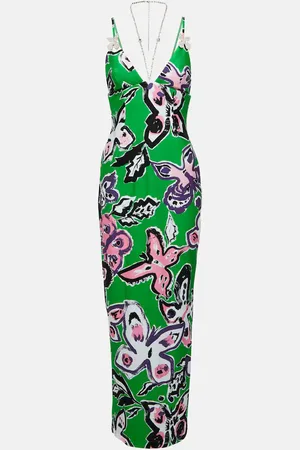 AREA Halterneck embellished printed gown