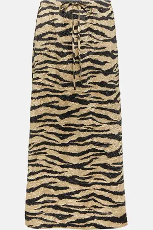 Ganni Printed satin midi skirt