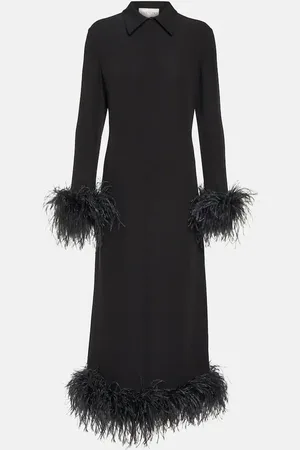 VALENTINO Feather-trimmed silk midi dress