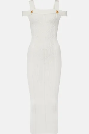 Balmain Ribbed-knit jersey midi dress
