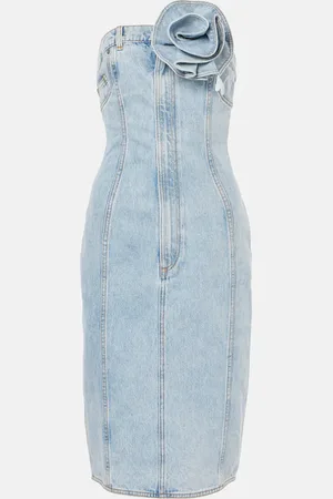 AREA Floral-appliquÃ© denim midi dress